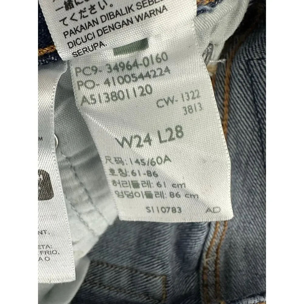 Levi's Wedgie Straight Ankle Jeans 24x28 Distressed Medium Indigo Raw Hem High - Picture 8 of 13